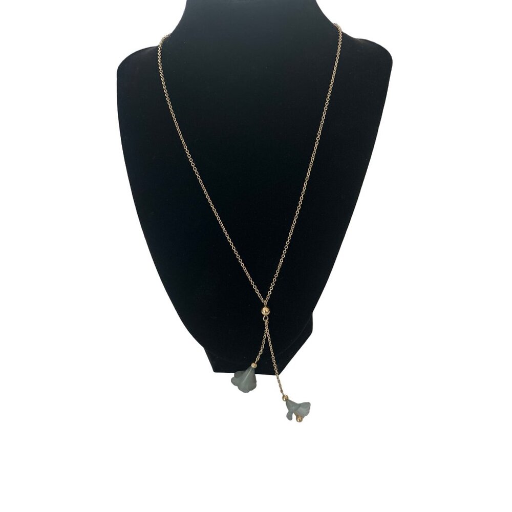 Vintage Avon Gold Tone Necklace With Blue Floral Pendants